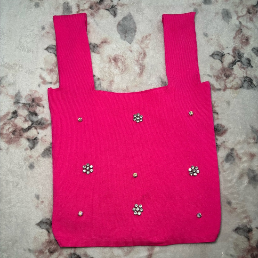 Elegant Pink Embellished Tank Top